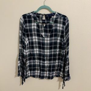 Long Sleeve Cutout Plaid Top: Francesca’s
